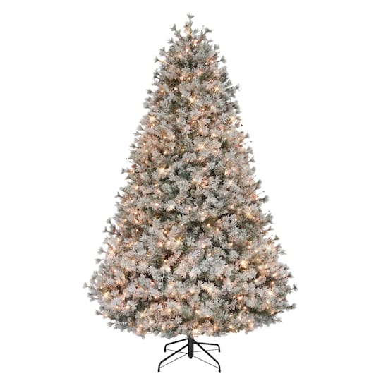 7.5ft. Pre-Lit Flocked Idaho Spruce Artificial Christmas Tree, Warm White Lights